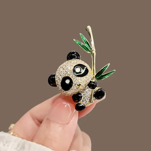 Fashion Rhinestone Cute Bamboo Panda Brooch/ Pin